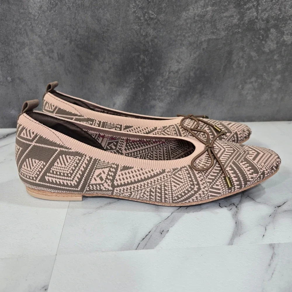Skechers Cleo Snip Sweet Class Womens 8 Mocha Pink Knit Pointed Toe Bow Flats